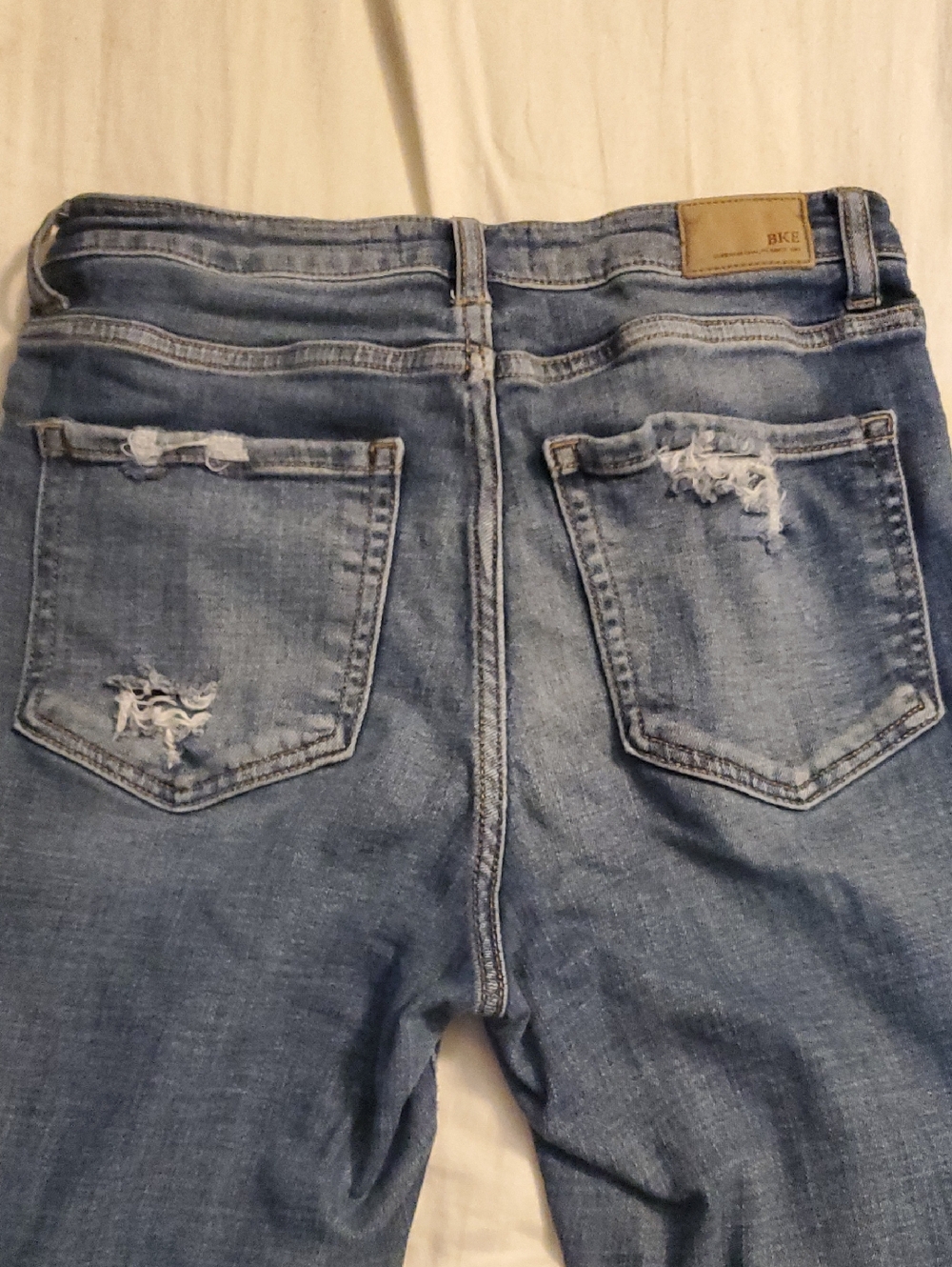 BKE Distressed Back Pocket Jeans - Light Blue Wash